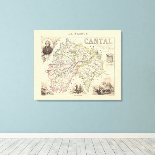1858 Map of Cantal Department, France Poster Canvas Afdruk (Insitu (Houten vloer))