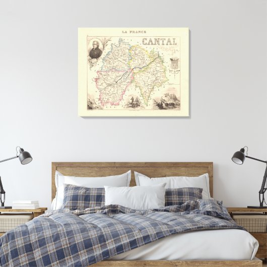 1858 Map of Cantal Department, France Poster Canvas Afdruk (Insitu (Slaapkamer))