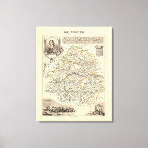 1858 Map of Dordogne Department, France Poster Canvas Afdruk