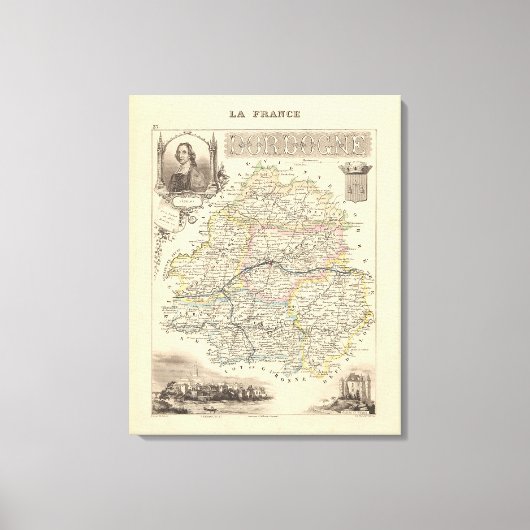 1858 Map of Dordogne Department, France Poster Canvas Afdruk (Voorkant)