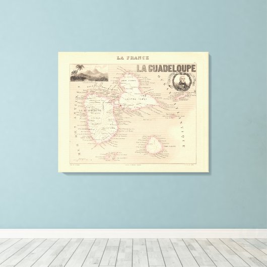 1858 Map of Guadeloupe Department, France Poster Canvas Afdruk (Insitu (Houten vloer))