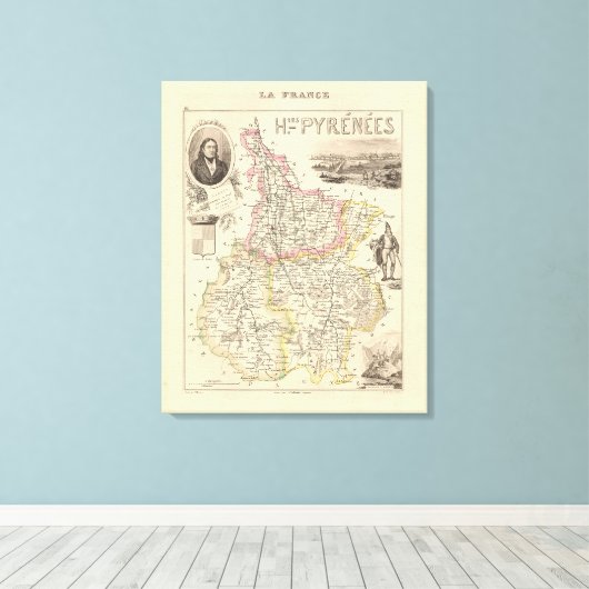 1858 Map of Hautes Pyrenees Department, France Pos Canvas Afdruk (Insitu (Houten vloer))
