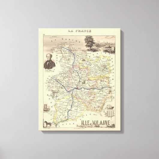 1858 Map of Ille et Vilaine Department, France Pos Canvas Afdruk (Voorkant)