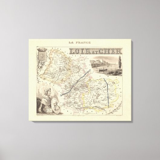 1858 Map of Loir et Cher Department, France Poster Canvas Afdruk (Voorkant)