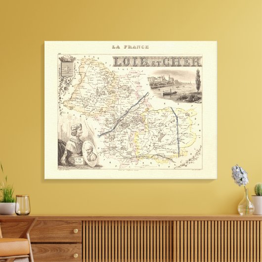 1858 Map of Loir et Cher Department, France Poster Canvas Afdruk (Insitu (Woonkamer))