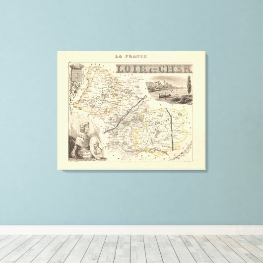 1858 Map of Loir et Cher Department, France Poster Canvas Afdruk (Insitu (Houten vloer))