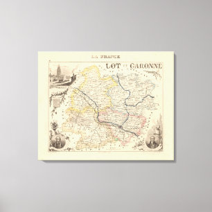 1858 Map of Lot et Garonne Department, France Post Canvas Afdruk