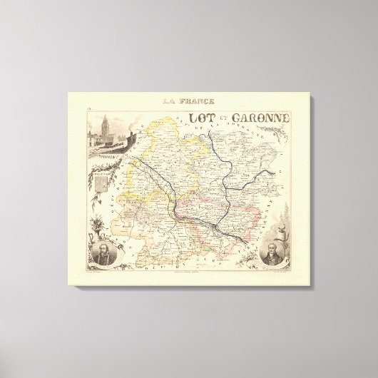 1858 Map of Lot et Garonne Department, France Post Canvas Afdruk (Voorkant)