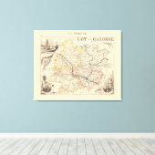 1858 Map of Lot et Garonne Department, France Post Canvas Afdruk (Insitu (Houten vloer))