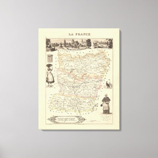 1858 Map of Mayenne Department, France Poster Canvas Afdruk (Voorkant)