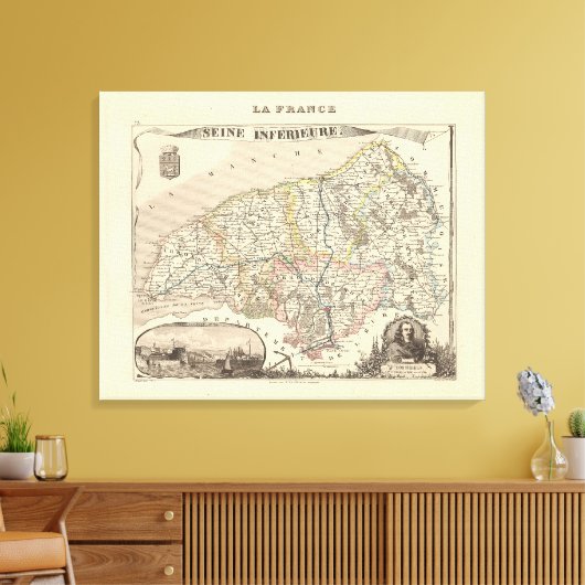 1858 Map of Seine Inferieure Department, France Po Canvas Afdruk (Insitu (Woonkamer))