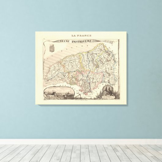 1858 Map of Seine Inferieure Department, France Po Canvas Afdruk (Insitu (Houten vloer))