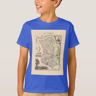 1858 Map of Sevres Department, Frankrijk T-shirt