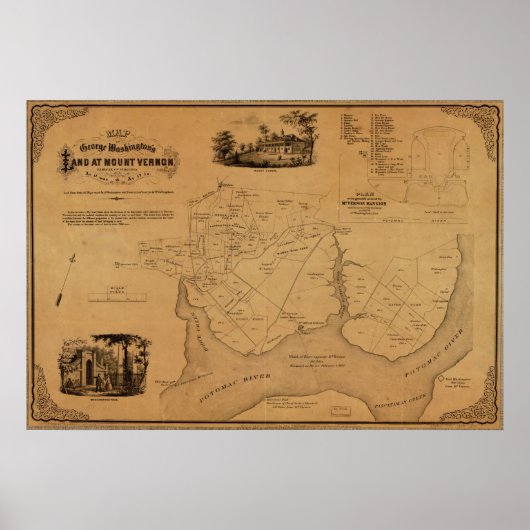 1859 Map Washington's Land in Mt. Vernon, Virginia Poster (Voorkant)