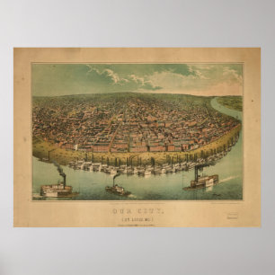 1859 St. Louis MO Birds Eye Uitzicht Panoramic Map Poster