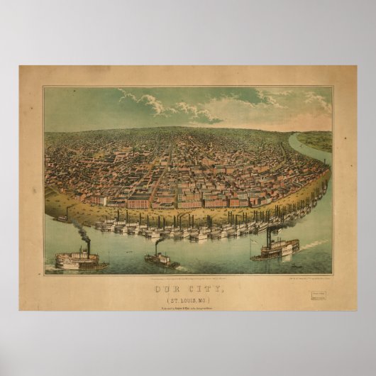 1859 St. Louis MO Birds Eye Uitzicht Panoramic Map Poster (Voorkant)
