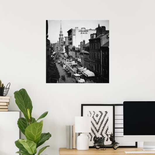 1859: Verkeer en winkels in Washington Street Poster (Thuiskantoor)