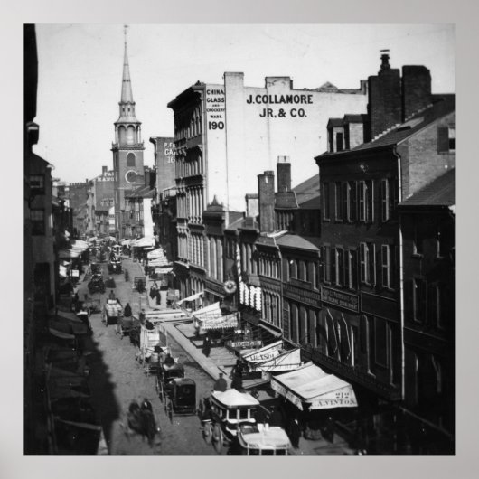 1859: Verkeer en winkels in Washington Street Poster (Voorkant)