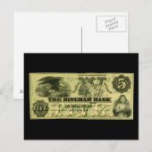 1860 Hingham Massachusetts 5 dollar biljet Briefkaart (Voorkant / Achterkant)