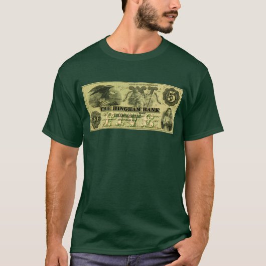 1860 Hingham Massachusetts 5 dollar biljet T-shirt (Voorkant)