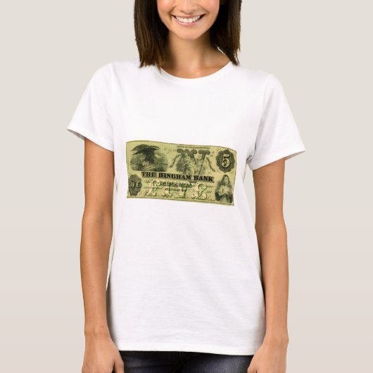 1860 Hingham Massachusetts 5 dollar biljet T-shirt (Voorkant)