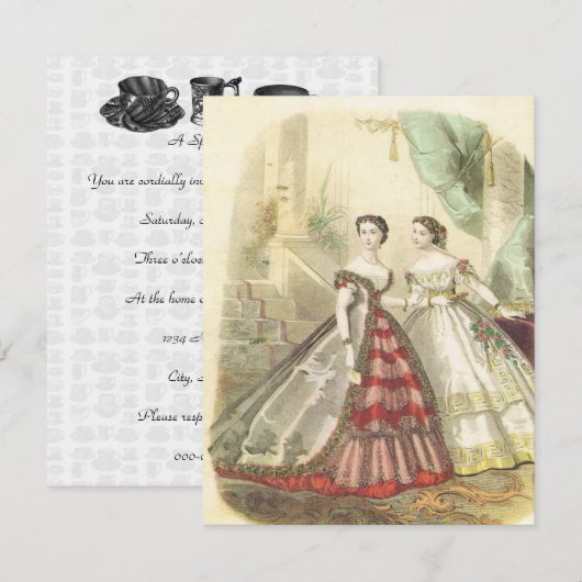 1860-jarige vrouwen V2 Tea Party Kaart (Voorkant / Achterkant)