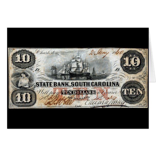 1860 South Carolina ten Dollar Note (Voorkant Horizontaal)