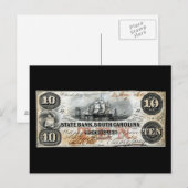 1860 South Carolina Ten Dollar Note Briefkaart (Voorkant / Achterkant)