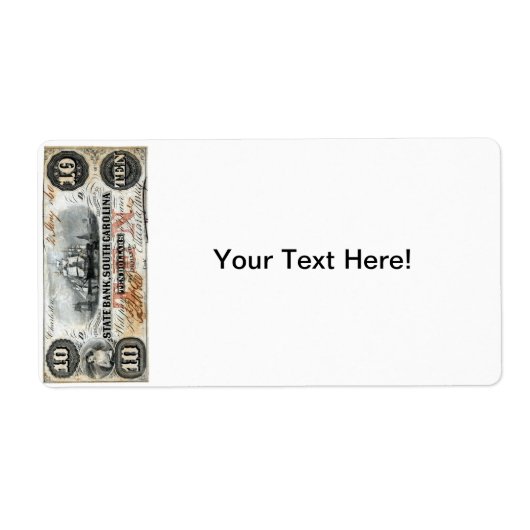 1860 South Carolina ten Dollar Note Etiket (Voorkant)