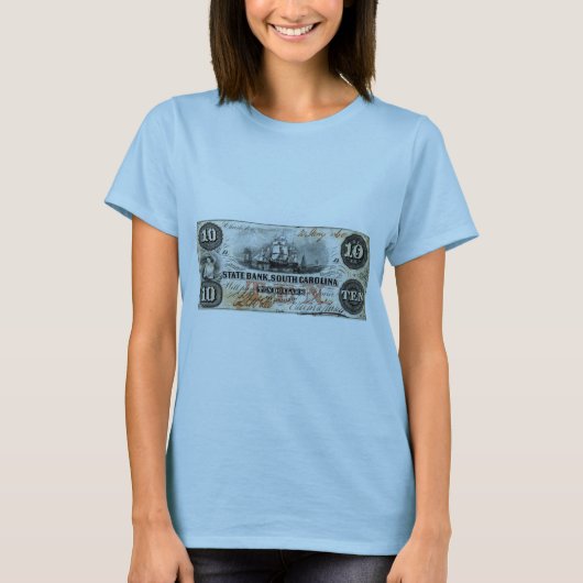1860 South Carolina ten Dollar Note T-shirt (Voorkant)