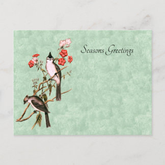  1860's Black-Crested Titmouse Paar Feestdagenkaart