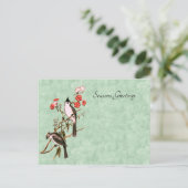  1860's Black-Crested Titmouse Paar Feestdagenkaart (Staand voorkant)