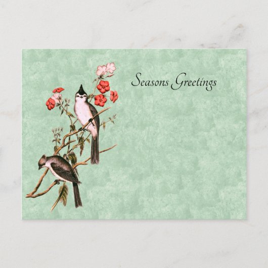  1860's Black-Crested Titmouse Paar Feestdagenkaart (Voorkant)