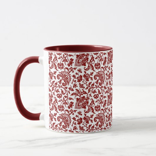 1860s Bloemen, Rood op Witte Koffie Mok (Links)