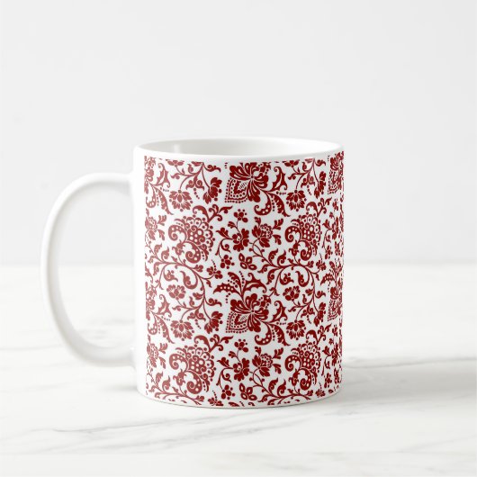 1860s Bloemen, Rood op Witte Koffie Mok (Links)