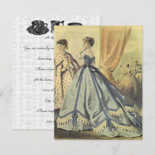  1860s Vrouwenpartij V3 Tea Party Kaart (Voorkant / Achterkant)