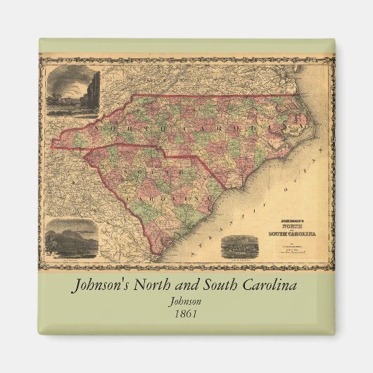 1861 North Carolina en South Carolina Map Magneet (Voorkant)