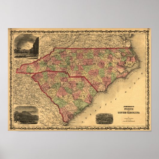 1861 North Carolina en South Carolina Map Poster (Voorkant)