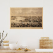 1861 Parkersburg, WV Bird's Eye Uitzicht Panoramic Poster (Keuken)