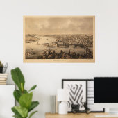 1861 Parkersburg, WV Bird's Eye Uitzicht Panoramic Poster (Thuiskantoor)