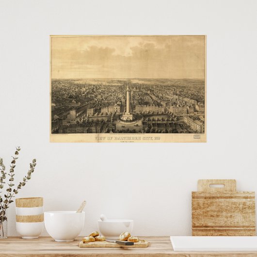 1862 Baltimore, MD Bird's Eye Uitzicht Panoramic M Poster (Keuken)