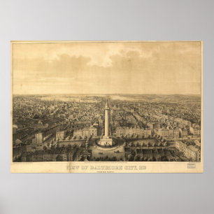 1862 Baltimore, MD Bird's Eye Uitzicht Panoramic M Poster