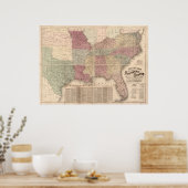 1862 Kaart van de Zuidelijke Staten van Amerika Poster (Keuken)