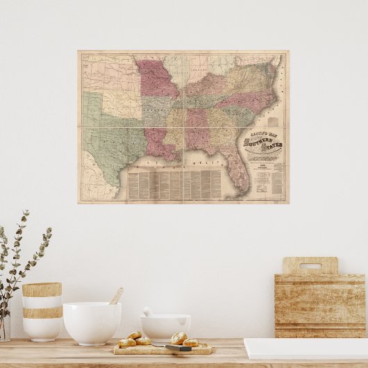 1862 Kaart van de Zuidelijke Staten van Amerika Poster (Keuken)