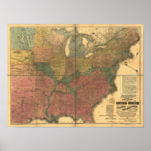1863 Rail & Civil War Map van de V.S. en Canada Poster