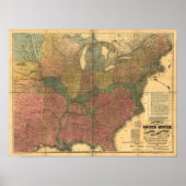1863 Rail & Civil War Map van VS en Canada Poster (Voorkant)