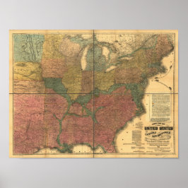 1863 Rail & Civil War Map van VS en Canada Poster