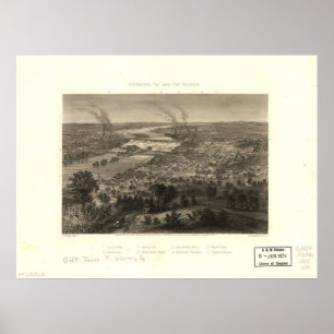1863 Richmond, VA Bird's Eye Uitzicht Panoramic Ma Poster