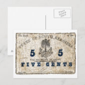 1863 South Carolina 5 Cent Note Briefkaart (Voorkant / Achterkant)