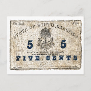 1863 South Carolina 5 Cent Note Briefkaart